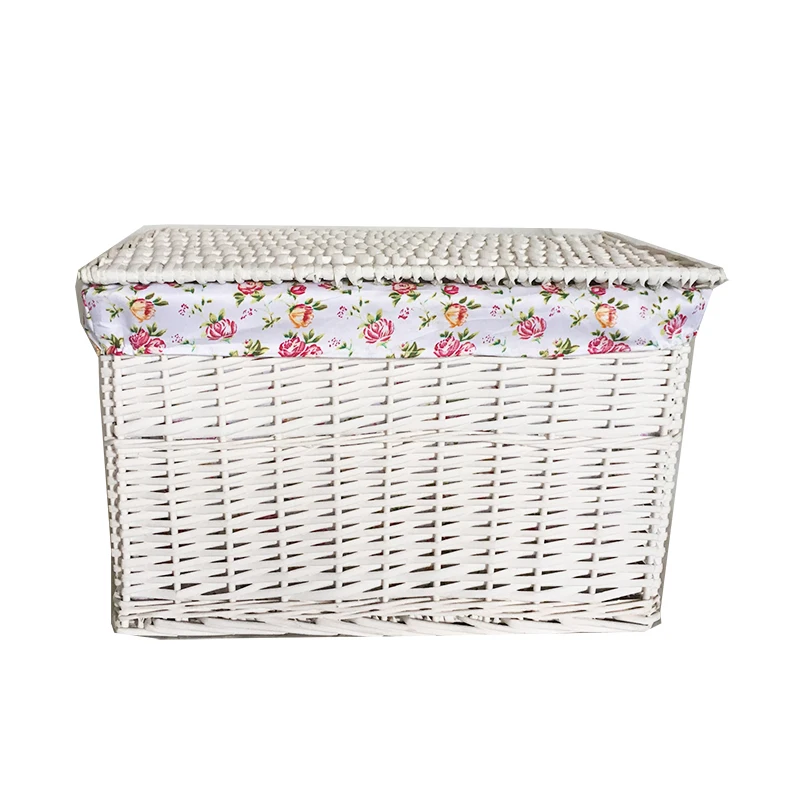 Willow Woven Cube Rattan Storage Basket With Lids Lining Bin For Laundry Clothes Closet Cabinet