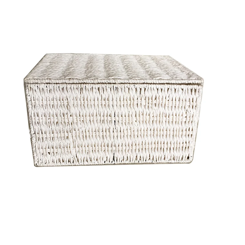 Woven Paper Rope Cube Baskets With Lid Set 4 For Closet Shelves Hamper