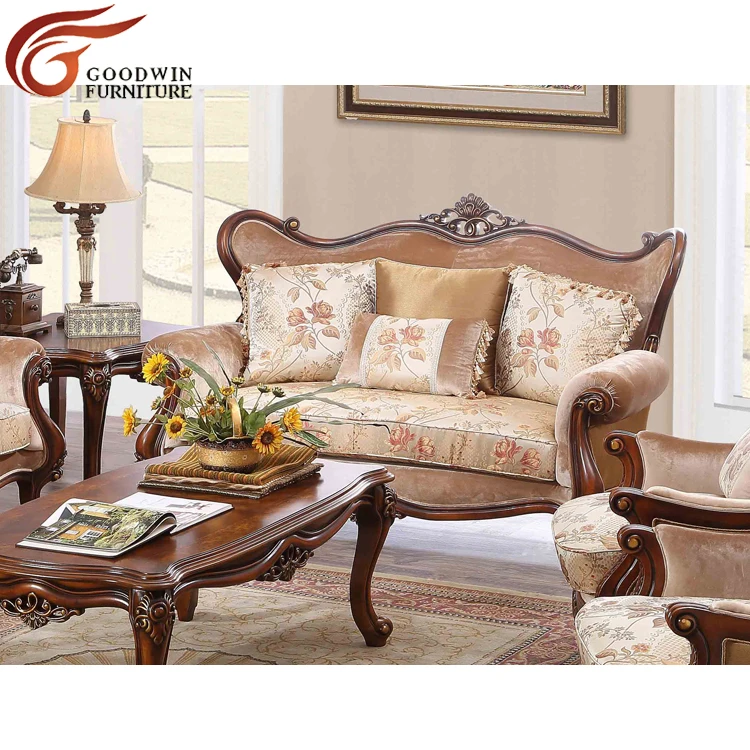 France American living room sofa set wooden funiture 7 seater classic sofa set single sofa chair 9868