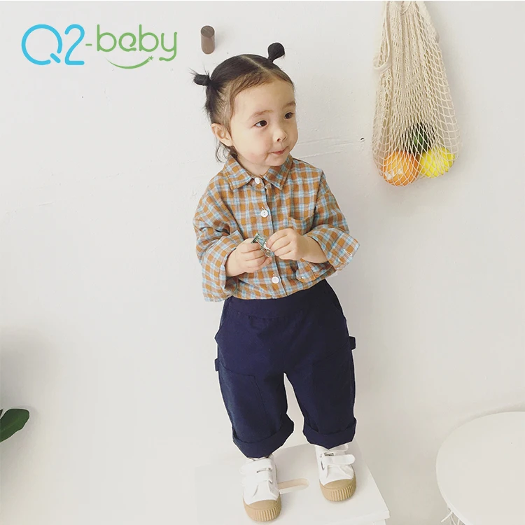 
Q2-baby Infant Toddlers Clothing Long Sleeve Shirt Plaid Designs Baby Blouse 