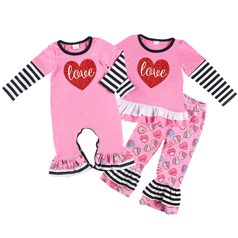 длинными рукавами для маленьких девочек хлопок оптовая продажа Модный комбинезон на День святого Валентина