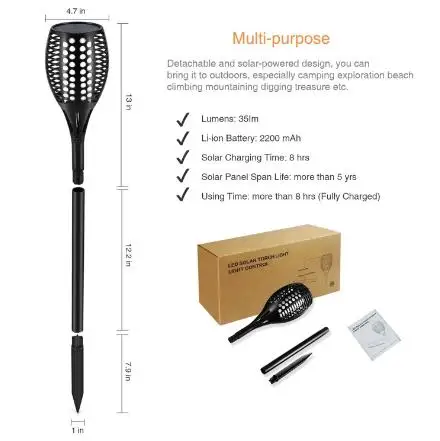 outdoor garden led solar light lamp torch 96leds