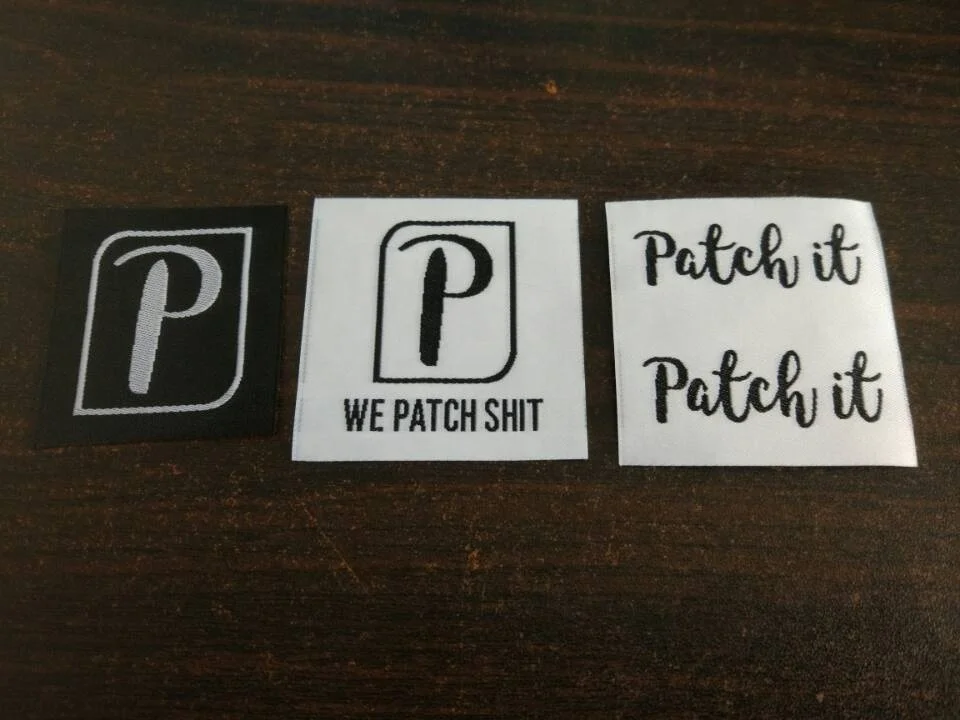 oem factory custom logo heat transfer double sided woven labels for clothing / woven label beanie hat / cap