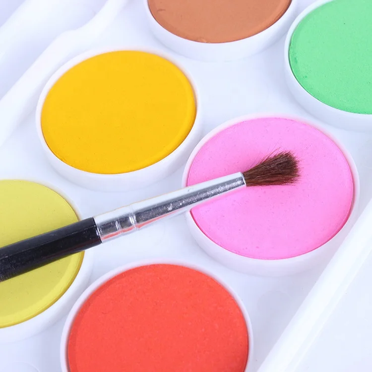 Ziyunxuan factory hot selling 12 colors solid watercolor paint palette with transparent PVC box