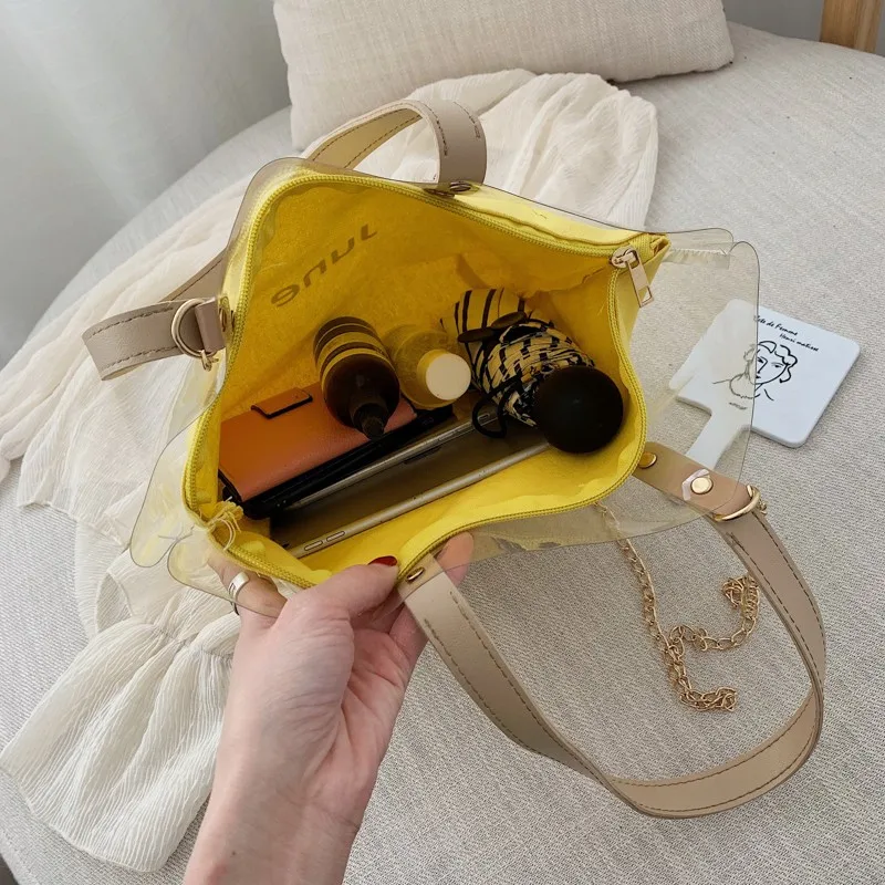 
2019 Tote Bag Style and Women Clear Beach Shopping Bag Transparent PVC Jelly Bag 