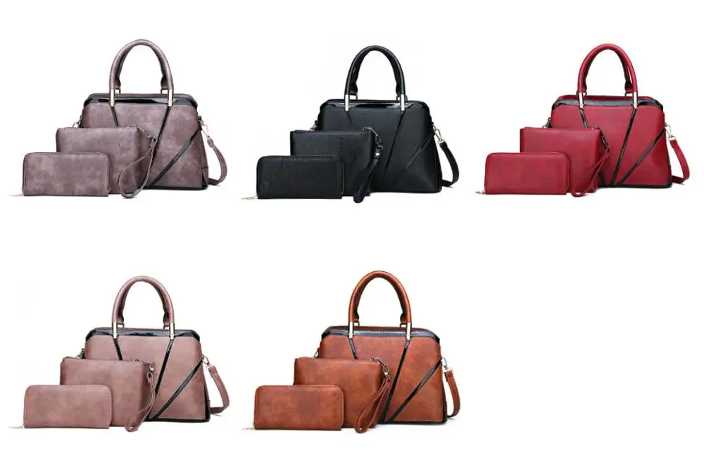 
Five Colors Wholesale Custom 3 Pieces Fancy Good Quality Lady Leather Handbag 