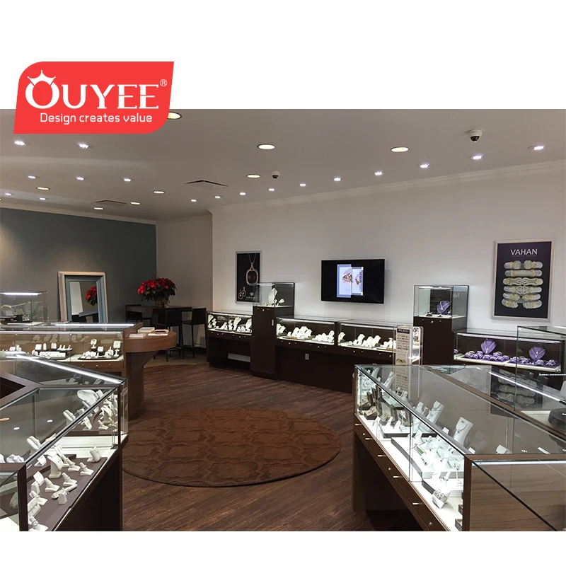 Antique Wooden Style Jewelry Showroom Furniture Mobile Used Glass Display Cases Jewelry Used Jewellery Display Counter