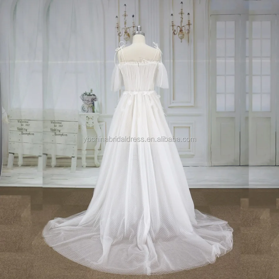 Hand made flower with two straps  Wedding dress princess A line dress
