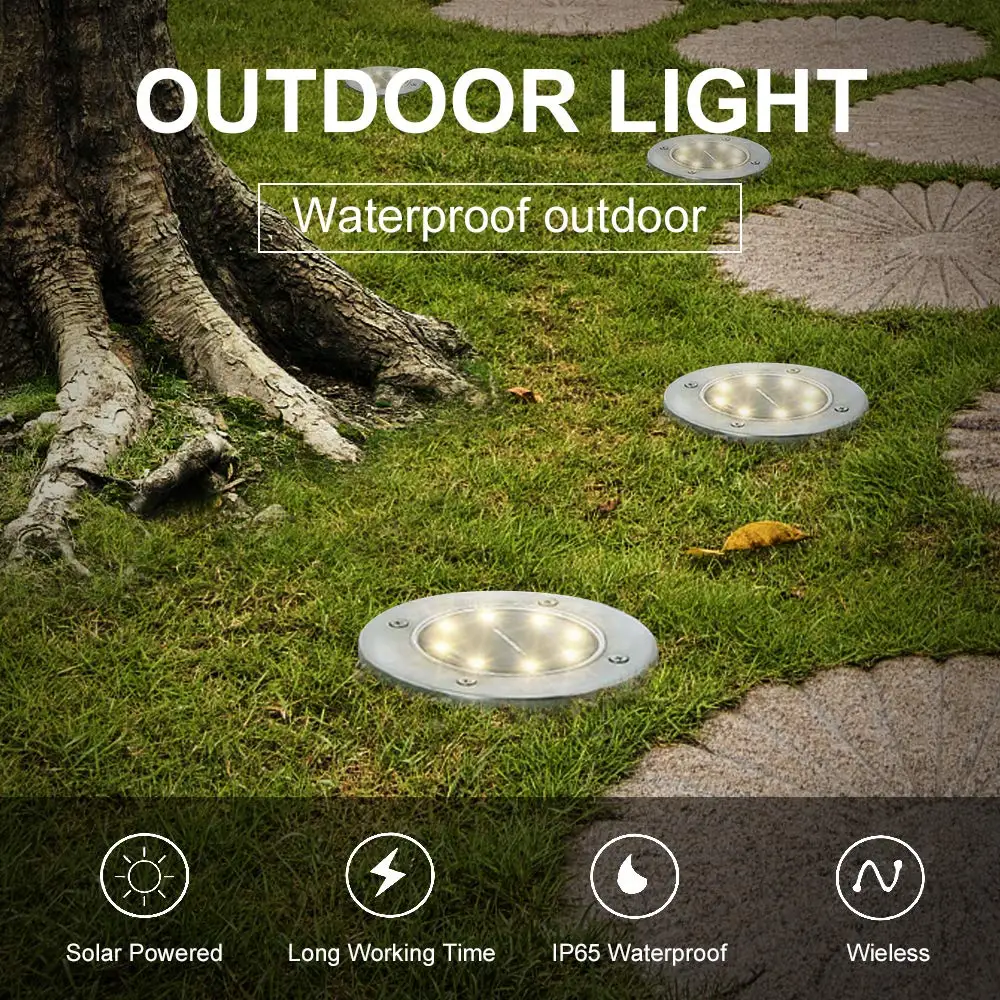 
4/8 Led Waterproof Fountain Swimming Pool Disk Light Automatic Light Sensor Outdoor in Ground Solar Garden Light for Yard Lawn 