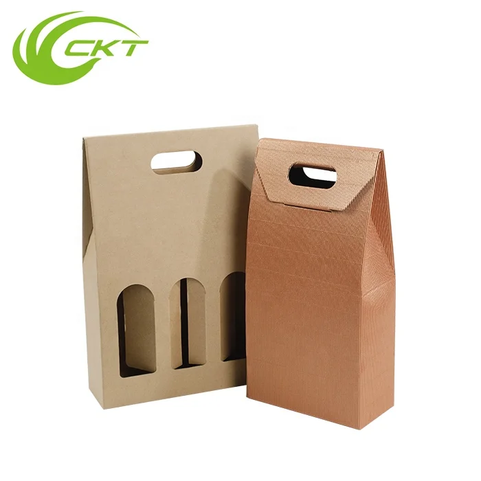 Corrugated Cardboard Brown Kraft Paper Packaging 2 And 6 Pack Bottle Wine Box Bag Holder