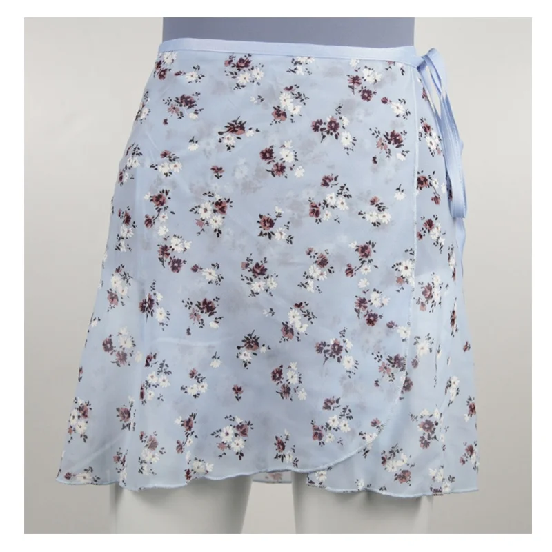 JW Ladies girls floral prints  ballet skirt chiffon over scarf dance leotard skate tutu skirt dance wrap skirt with waist tie