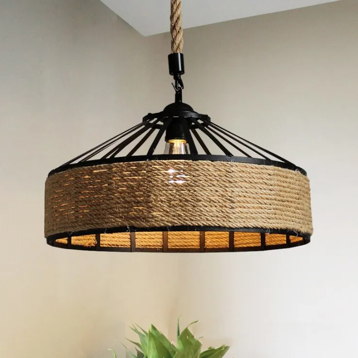 American hemp rope lamp loft retro industrial style restaurant bar table creative droplight