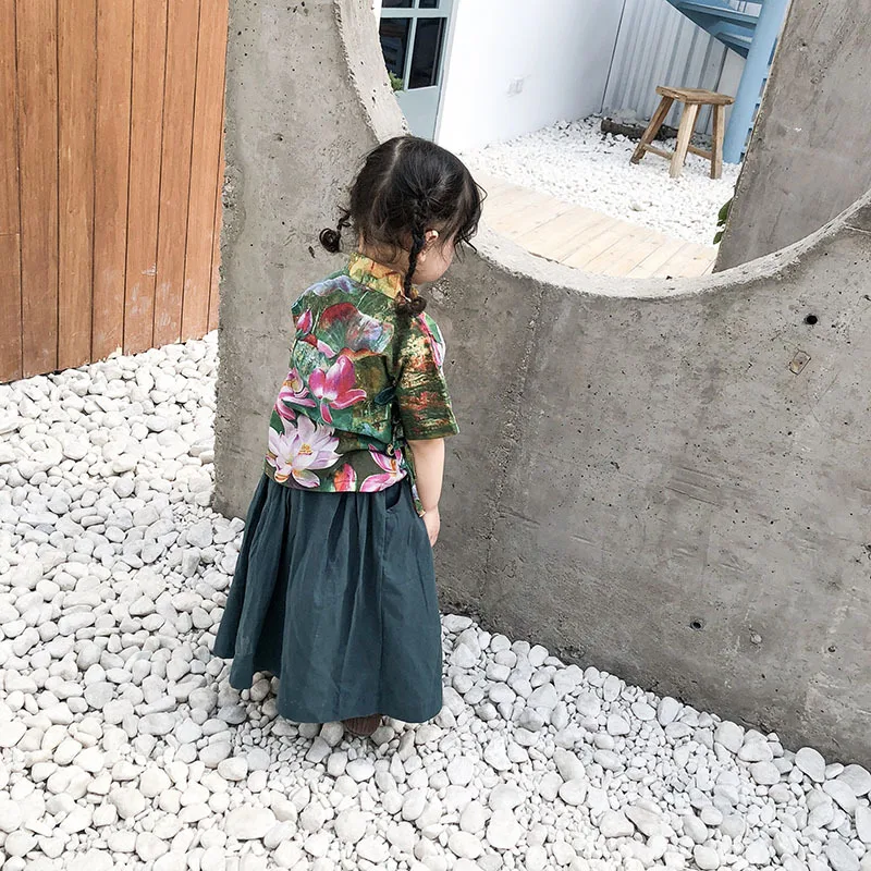  Летний детский костюм из чистого хлопка в стиле ретро