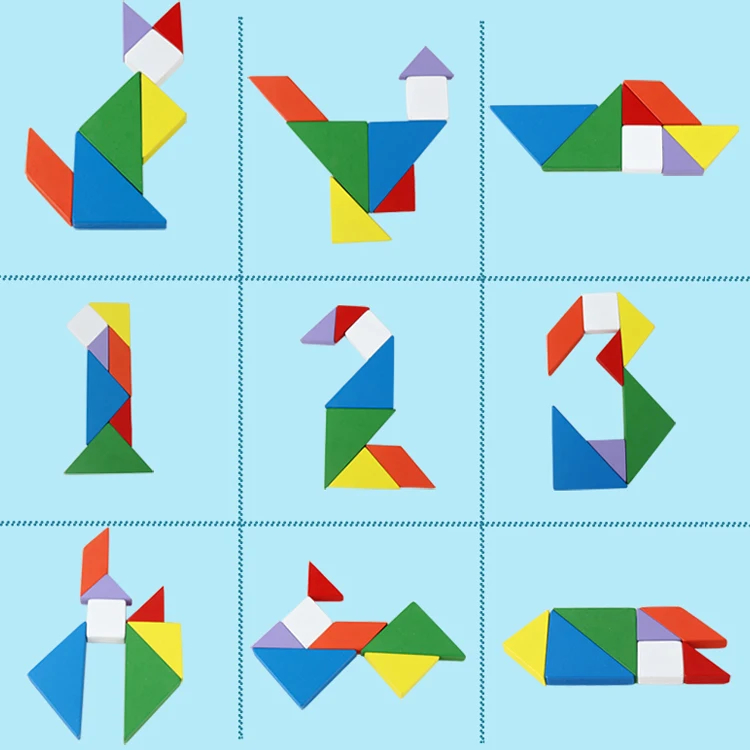 Custom colorful wooden magnetic  tangram puzzle educational toy eva tangram pieces set for kids
