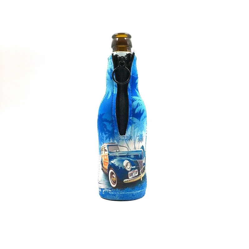 Factory Supply Custom Printed Beer Bottle Coolie Neoprene Zipper Beer Cooler Holder Sleeve
