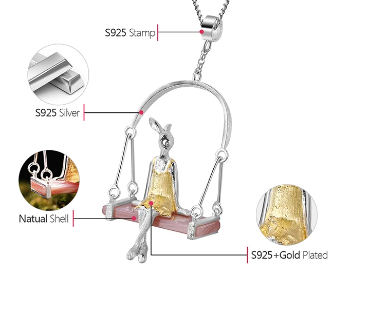 Pink Shell Miss Rabbit Pendant 925 Handmade Silver Jewelry