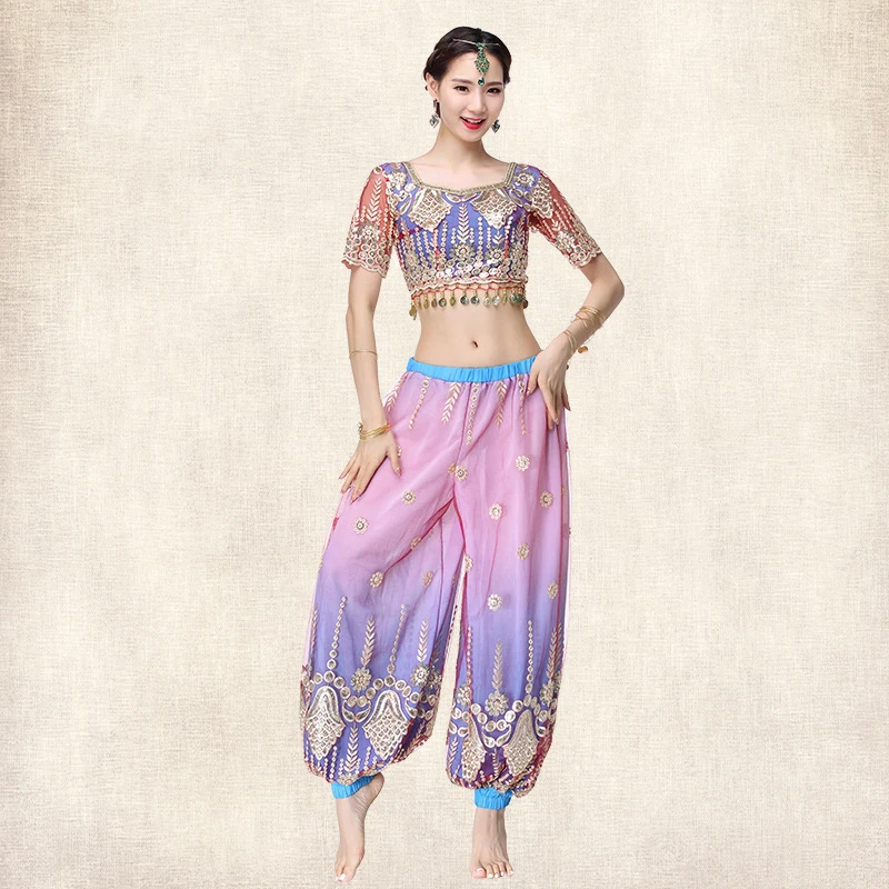 China Manufacturer Hot Selling Adult Female Indian Dance Pants Blue Belly Dance Set Cheap