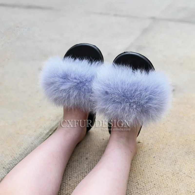 CX-A-66C Children Style Genuine Fox Fur Slipper Wholesale Kids Fur Slides