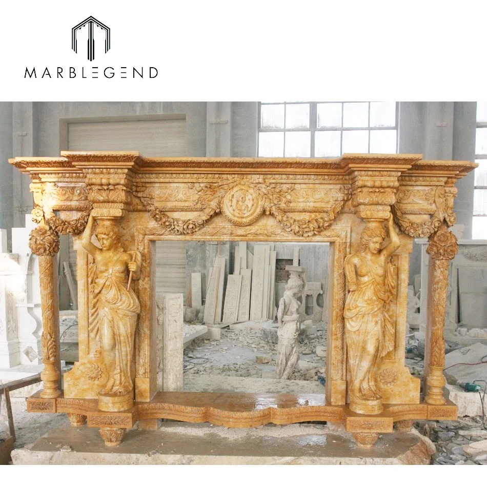 Antique Design Chinese Rusty Freestanding Marble Fireplace Mantel Surround