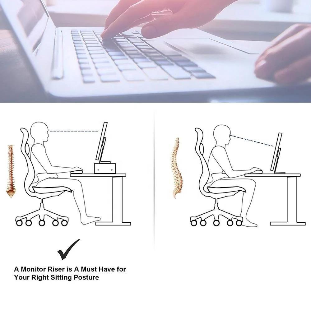 Bamboo 2-Tier Monitor Stand Riser with Adjustable Storage Organizer Laptop Cellphone TV Printer Stand