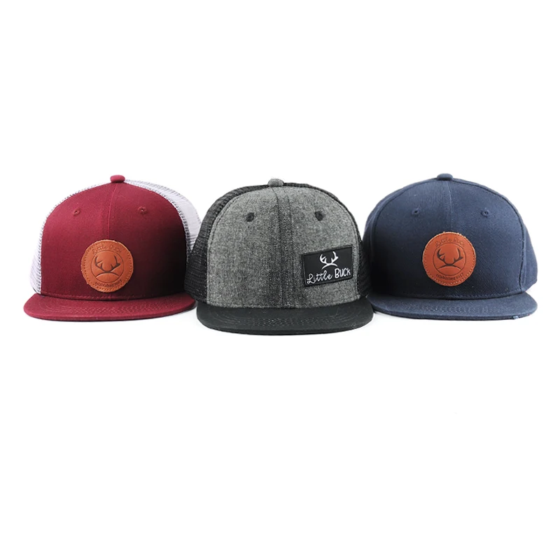 Bulk wholesale cute kids caps, kids size flat brim trucker hats custom, children snapback mesh caps