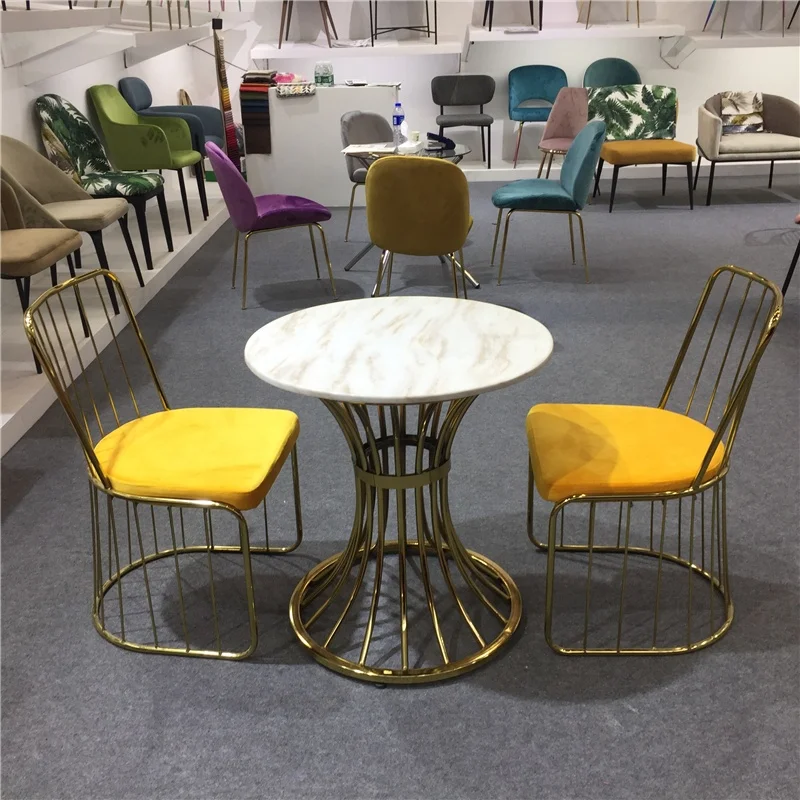 Bazhou wholesale furniture round marble top luxury dining table with stainless steel gold chromed base