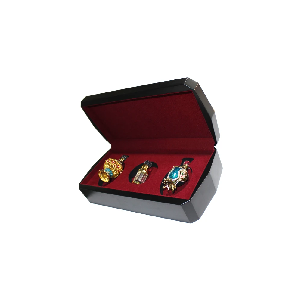 
New Design Special Custom Luxury 3 Slots Storage Black Wooden Perfume Box 
