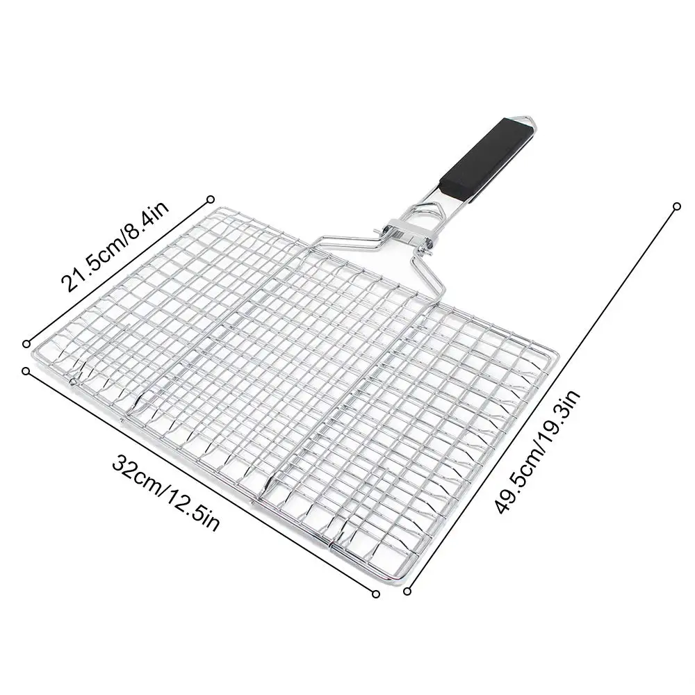 Portable Stainless Steel BBQ Grilling Basket with Wood Handle