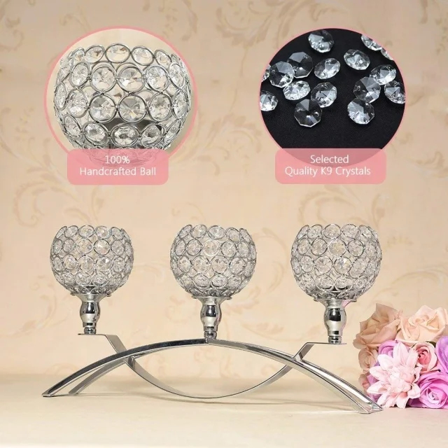 Metal 3 Arms Crystal Candelabras Candle Tealight Holders Wedding Table Centerpieces Stands Home Christmas Decoration