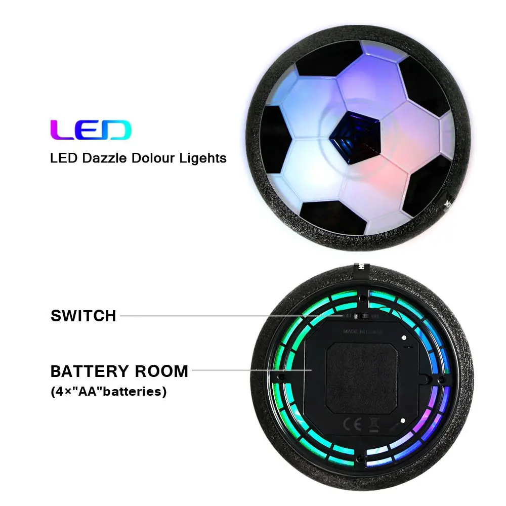 Soccer Ball for Boys Hover Football Disk Toy with LED Light and Foam Bumpers Indoor Outdoor Beach Ball Bath Toy Plastic