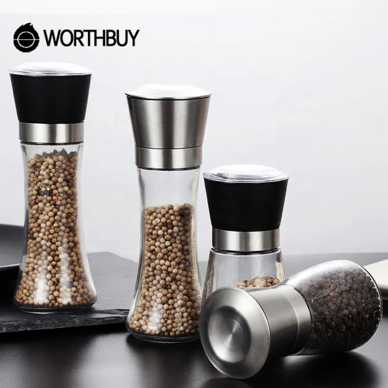 Portable 304 Stainless Steel Salt And Pepper Shaker Glass Bottle Pepper Mill Salt Grinder Kitchen Accessaries For Picnic