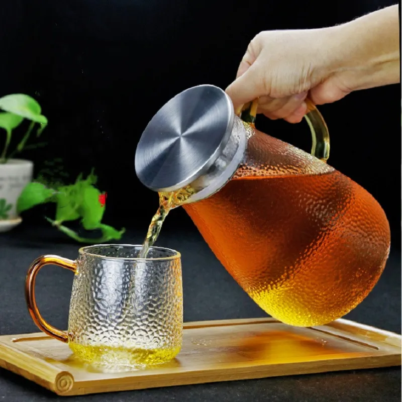 Wholesale Borosilicate Frosted Glass Water Jug 1.5l With Stainless Steel Strainer Lid