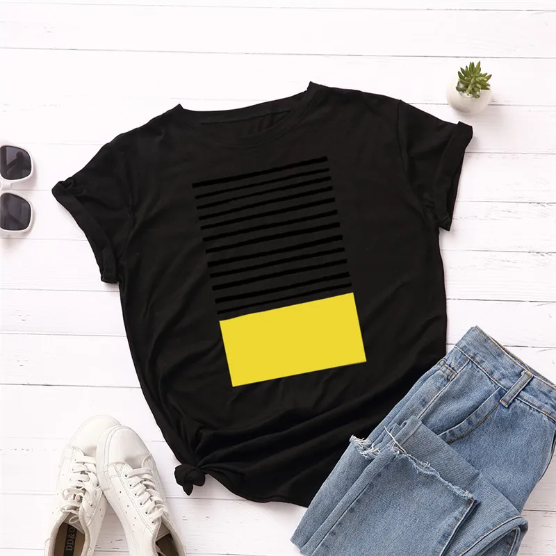 
Wholesale Women Casual Tshirts Chest Stripe Print T Shirt 100% Cotton O Neck Short Sleeve Summer T-Shirt Tops 