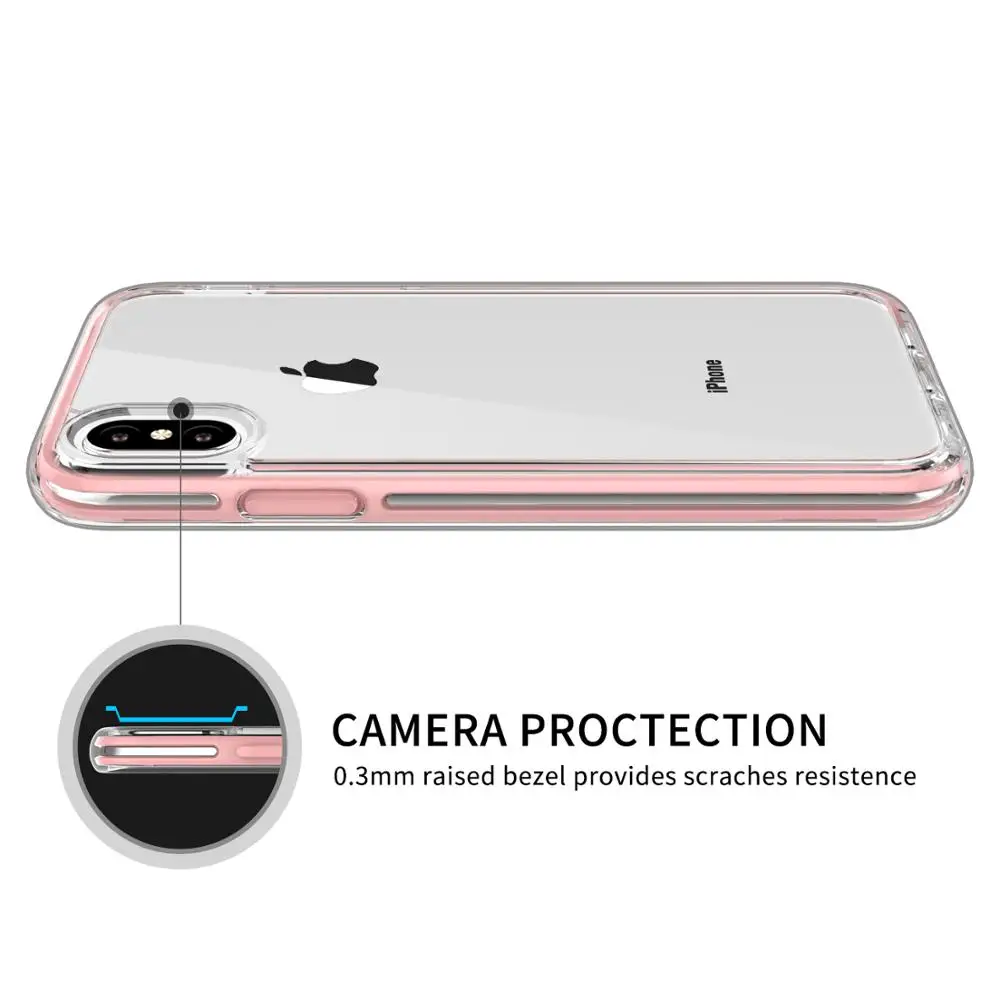 Clearance! Ispider High Quality SGS Certified 3 Meters Anti-fall  PC+TPU+TPE Pink transparent Clear Cover Phone Case for iPhone X