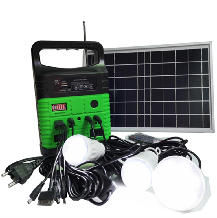 Portable 10w solar panel home light kits set for home with mp3 mp4 Fm radio