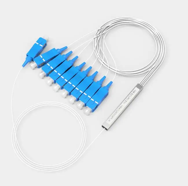 0.9mm plc splitter 1x2 1x4 1x8 1x16 SC/UPC SC/APC steel tube with connectors and without cassette type