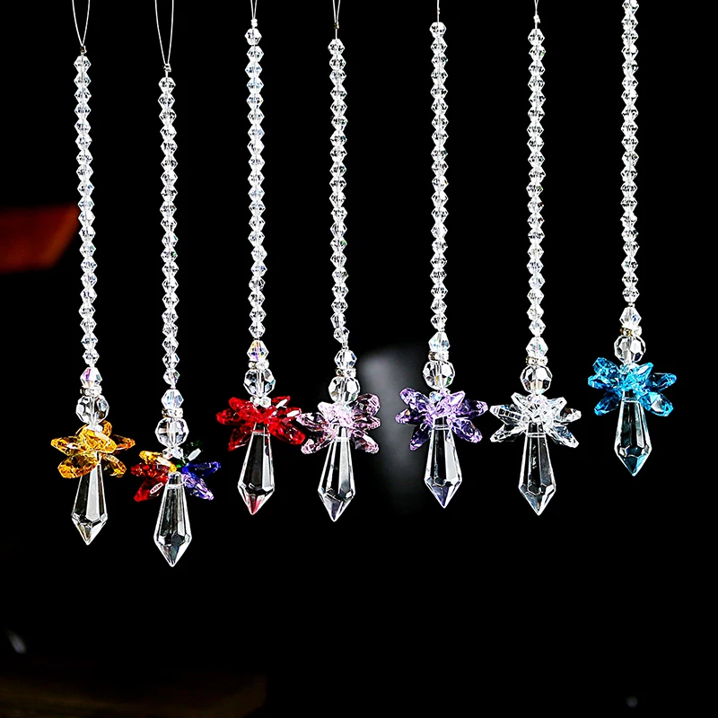 H&D Set of 7,Rainbow Crystal Guardian Angel Chakra Suncatcher Car Charm for Rear View Mirror Suncatcher Home Wedding Party Decor