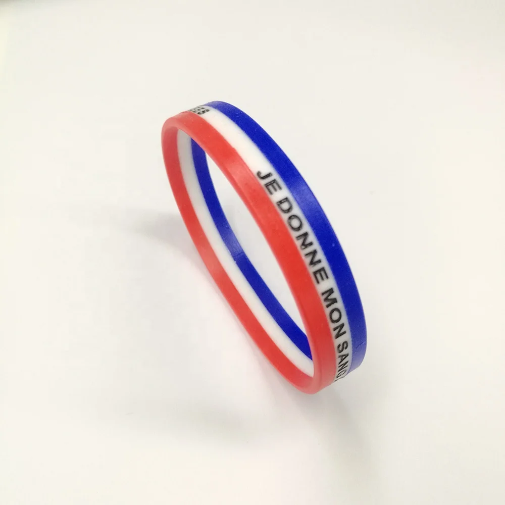 Customized Sports Ring 3 Layers Tricolors Bands Strips Rubber Wristband Country Flag Silicone Bracelet