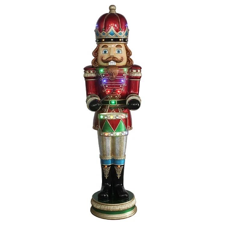 Wholesale casse Noisette Mult Led Musical playing drum decorative 6 ft Christmas fiberglass resin nutcracker soldier