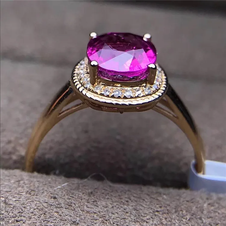 18K gold South Africa real diamond 1.95ct natural red oval facetted cut tourmaline classic style ring for female