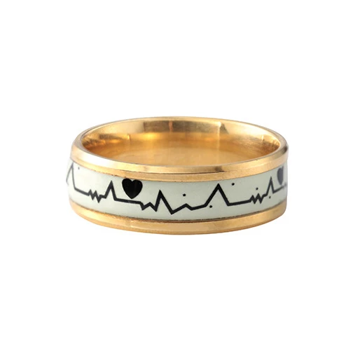 Fashionable luminous heartbeat stainless steel ring ECG titanium steel couple on the ring jewelry for unisex  wholesale