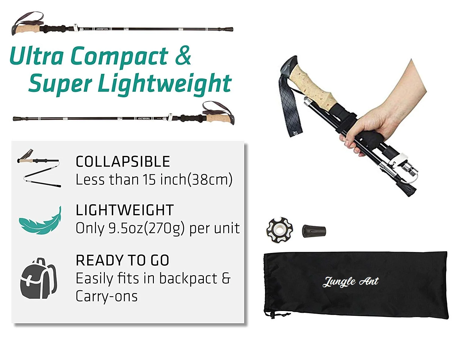 
Amazon Hot Sale Durable light Aluminum 7075 Collapsible Foldable Hiking Stick Trekking Pole For Women 