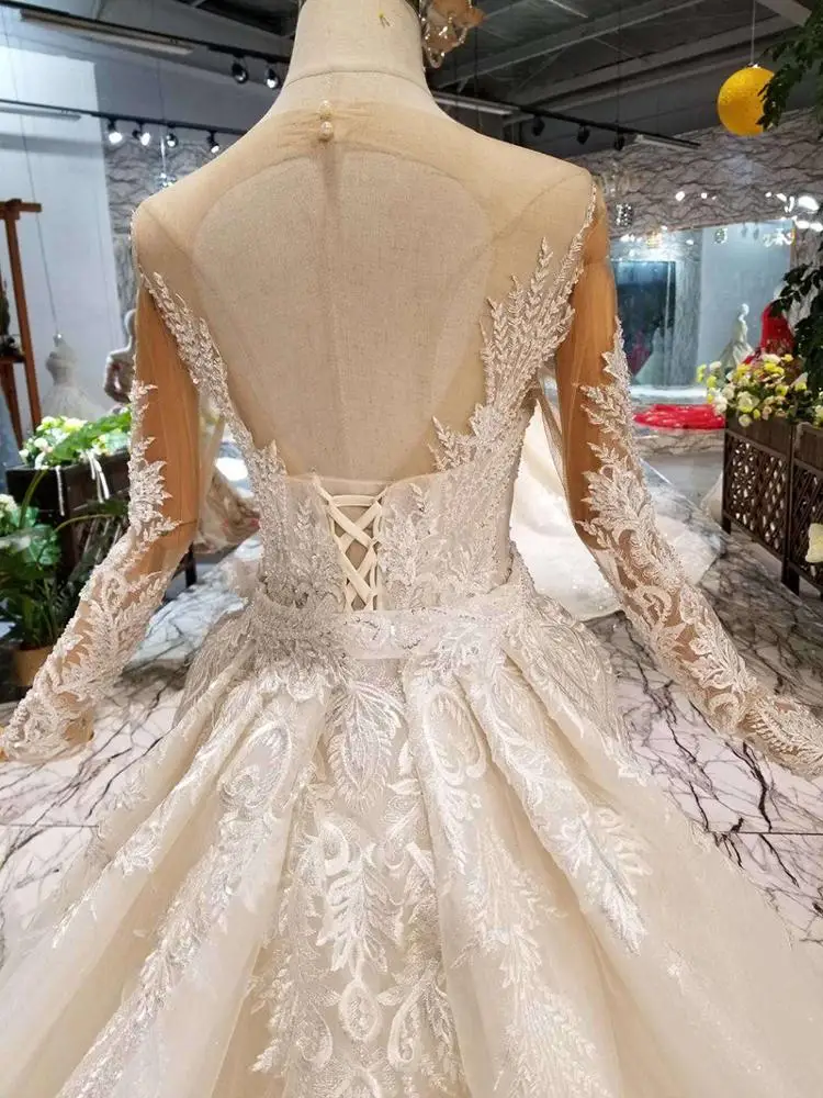 HTL132 long beaded sleeves vestidos de novia bride 2019 designs detachable train mermaid wedding dress bridal gown