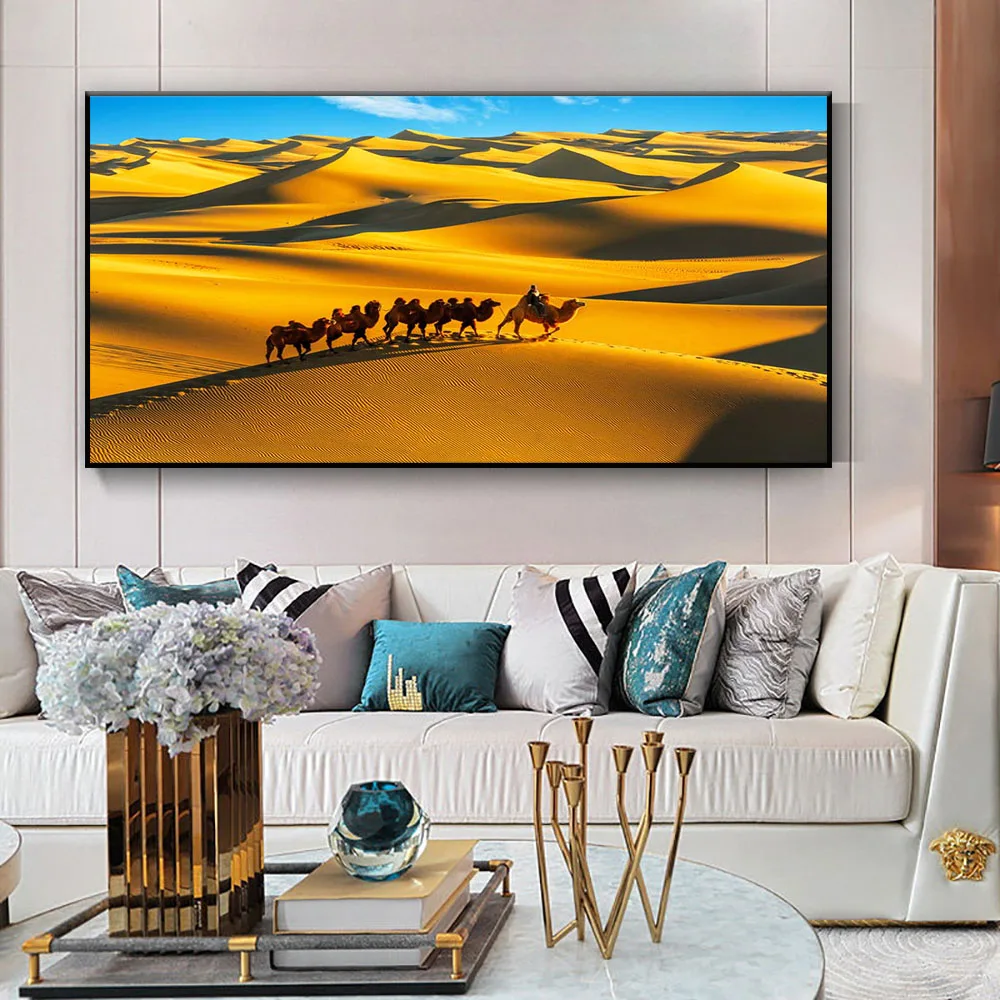 
Home goods handpainted hotel decoration desert landscape camel oil painting 