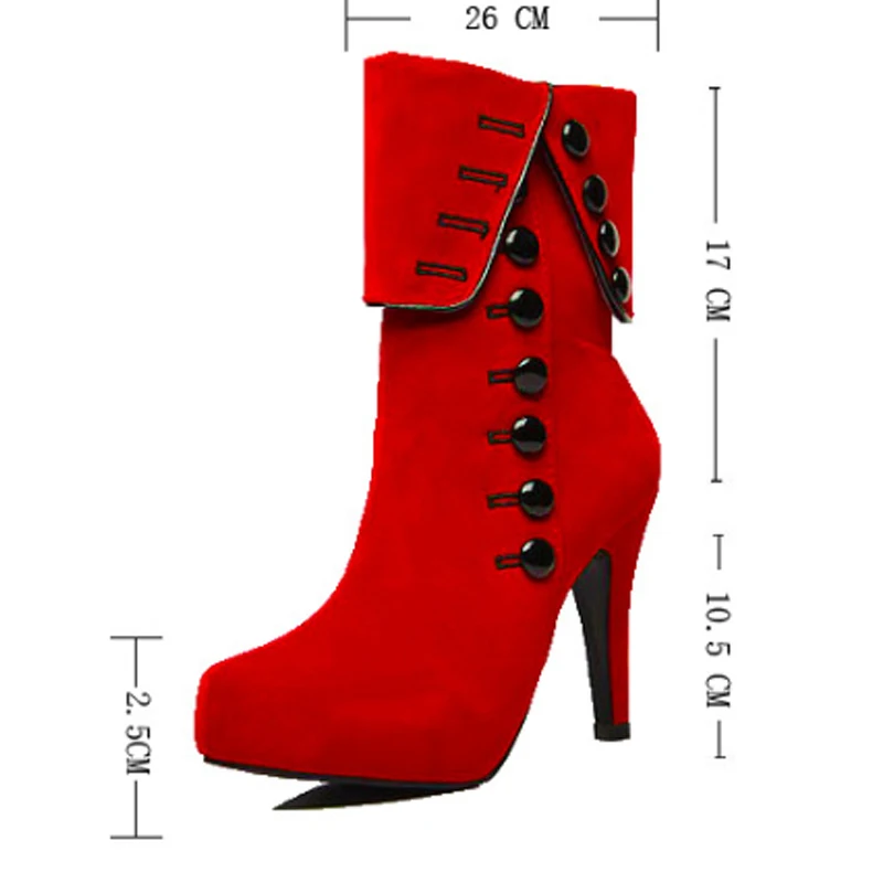 Winter Red Women High Heel Winter Boot Suede Upper Platform Boots