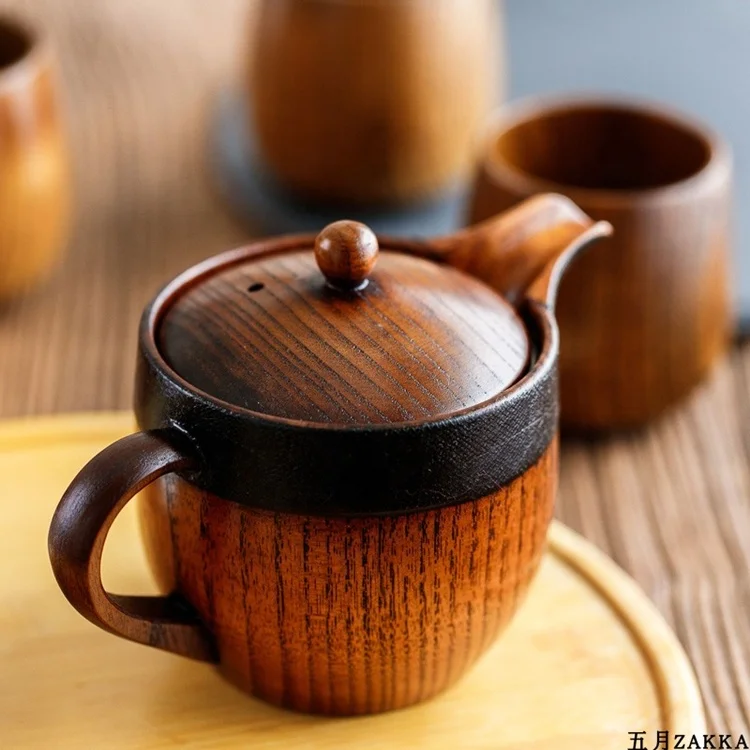 Traditional Japanese Style Handmade Medium Jujube Wood  Coffee  Tea Pot