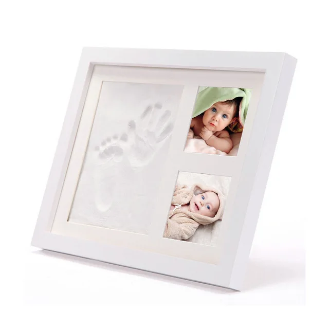 Baby Handprint Footprint Picture Frame Kit Triple Foldable Wooden Photo Frame With Clay White 2019