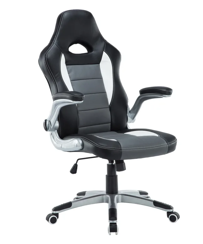 
 Эргономичный Регулируемый игровой стул, офисный вращающийся стул из искусственной кожи с высокой спинкой и откидными дужками белого цвета  