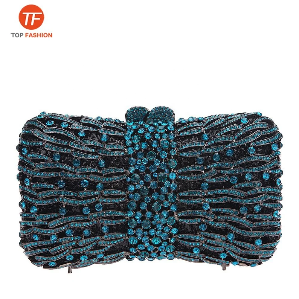 China Factory Wholesales Nice Crystal Rhinestone Clutch Evening Bag for Formal Party Bow  Clutch Purse