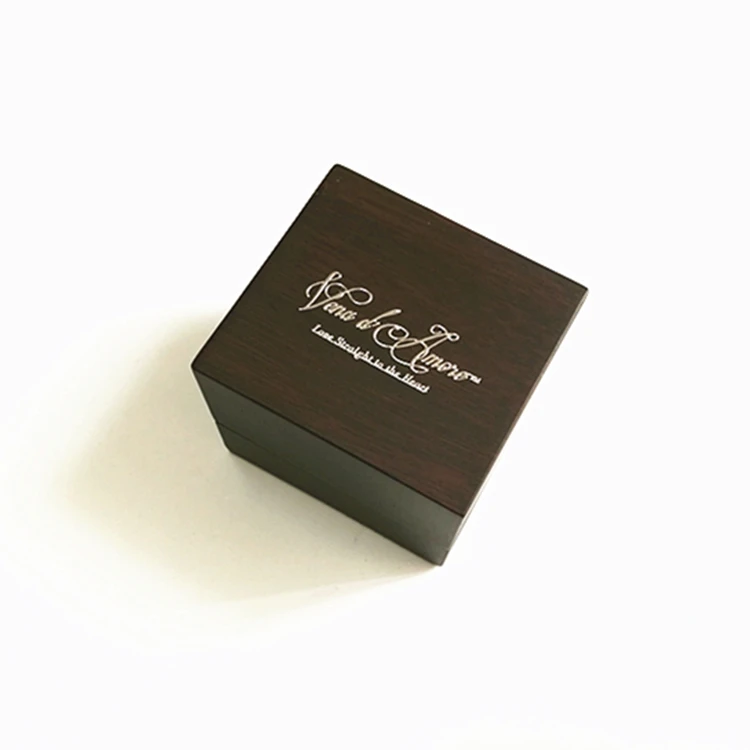 Luxury newest simple design stamping logo solid wooden ring box